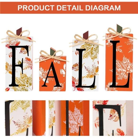 Fall Decor, 4 PCS Autumn Wood‎ Sign Set - Farmhouse Thanksgiving Tabletop Decor - Picture 3 of 7